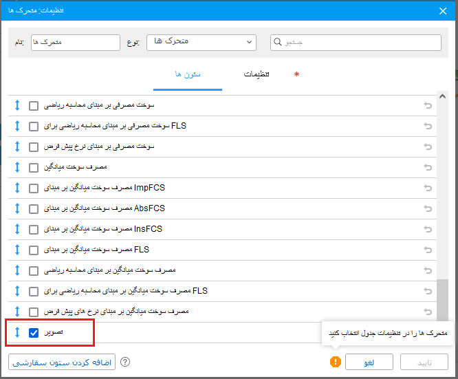 ستون تصویر در گزارش گیری